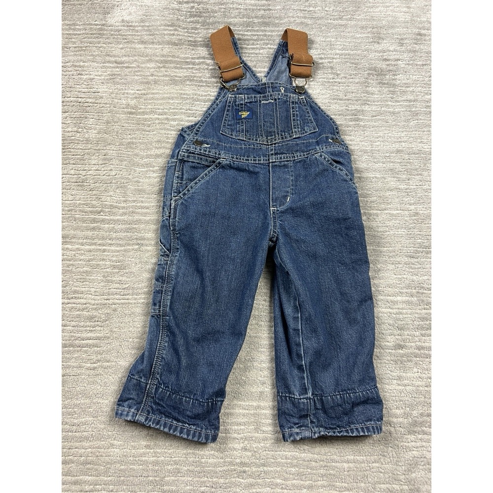 Osh Kosh B'Gosh Denim Carpenter‎ Overalls Flannel Lined Red Plaid Fits 1T